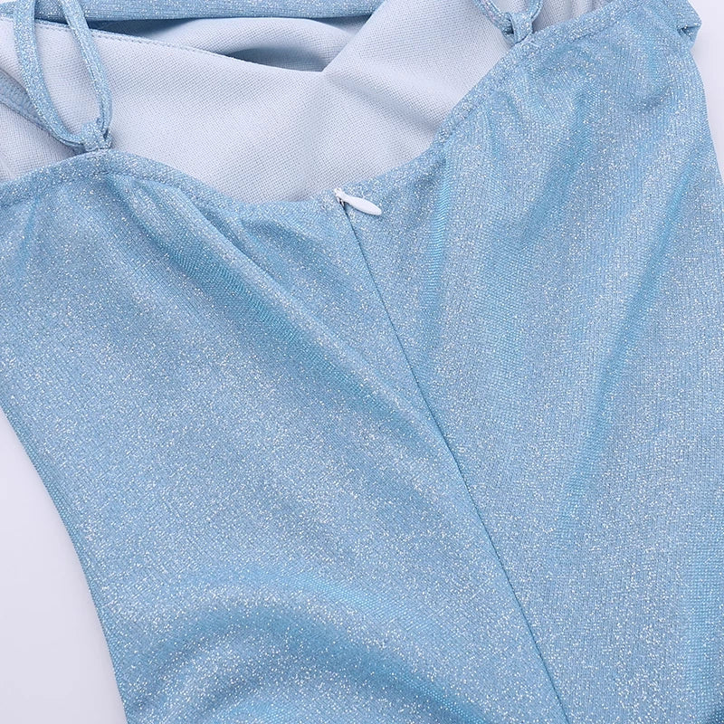 Vintage Shiny Light Blue Spaghetti Strap Mermaid Long Summer Dresses Prom Dress Party Dress Cocktail Dress Homecoming Dress Evening Dress