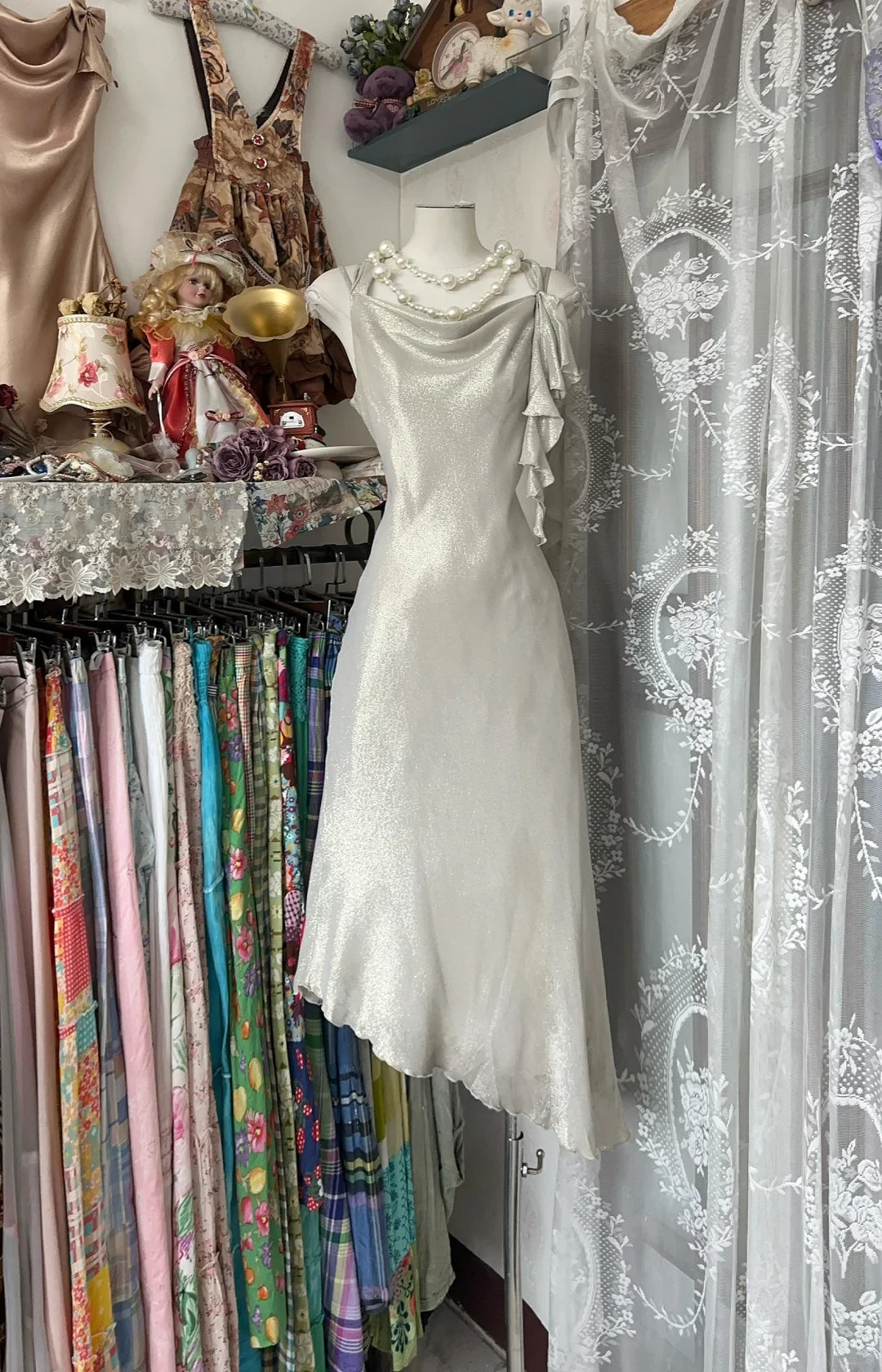 Vintage Silvery Irregular Hem Design A-Line Spaghetti Strap Prom Dress Party Dress Cocktail Dress Homecoming Dress Evening Dress