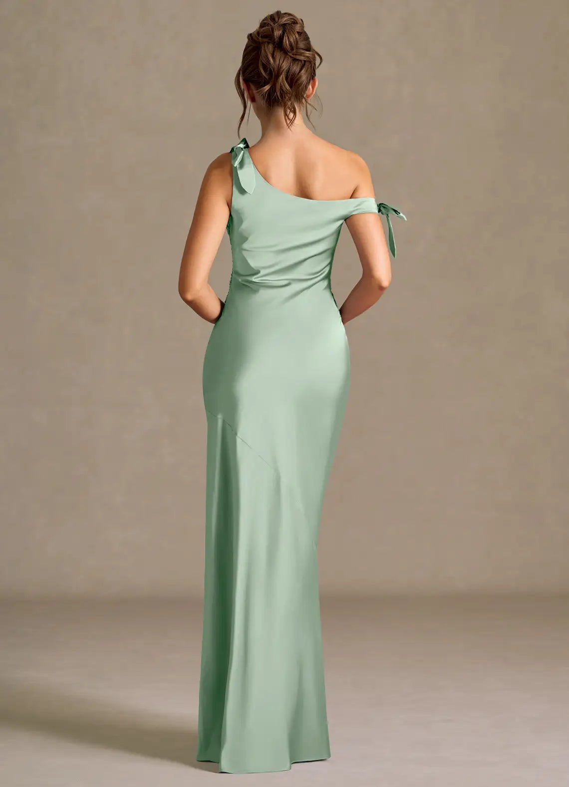 Vivid Mermaid Sweetheart One Shoulder Tie Accent Open Back Floor Length Female Prom Dress