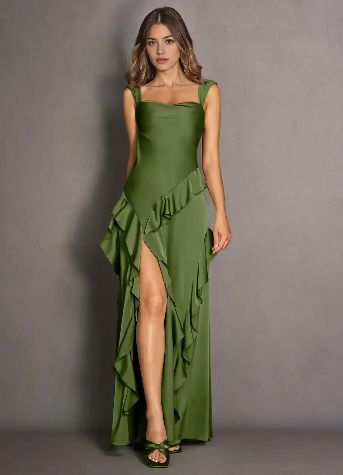 Vivid Sheath Square Neck Sleeveless Cut Out Back Floor Length For Ladies Prom Dress