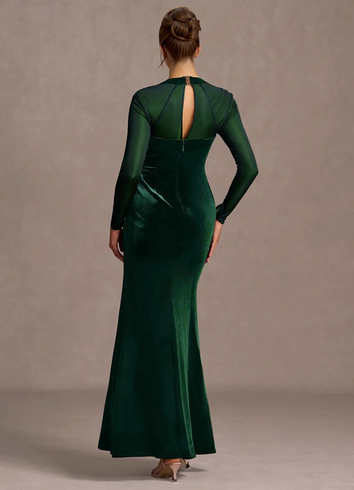 Vivid Trumpet Square Neck Sheer Long Sleeve Keyhole Back Floor Length For Ladies Prom Dress