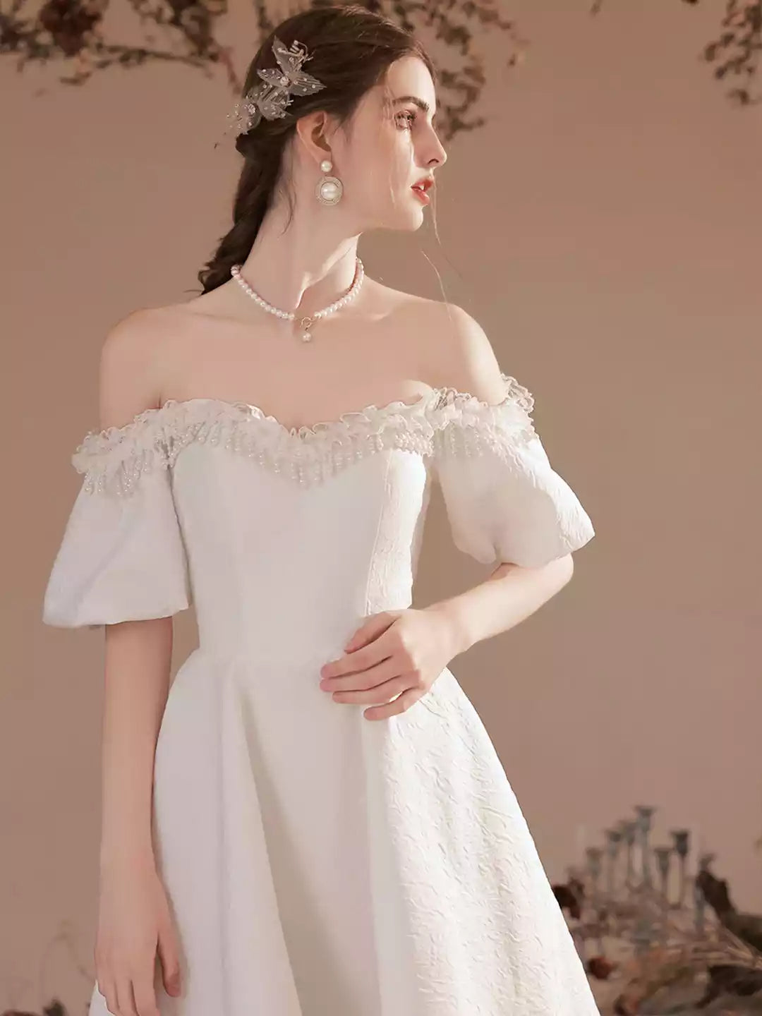 White A-Line Cute Off-Shoulder Short Prom Dresses Evening Party Dresses