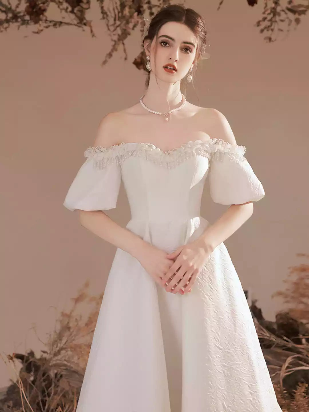 White A-Line Cute Off-Shoulder Short Prom Dresses Evening Party Dresses