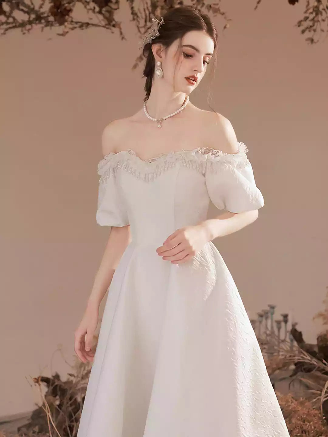 White A-Line Cute Off-Shoulder Short Prom Dresses Evening Party Dresses