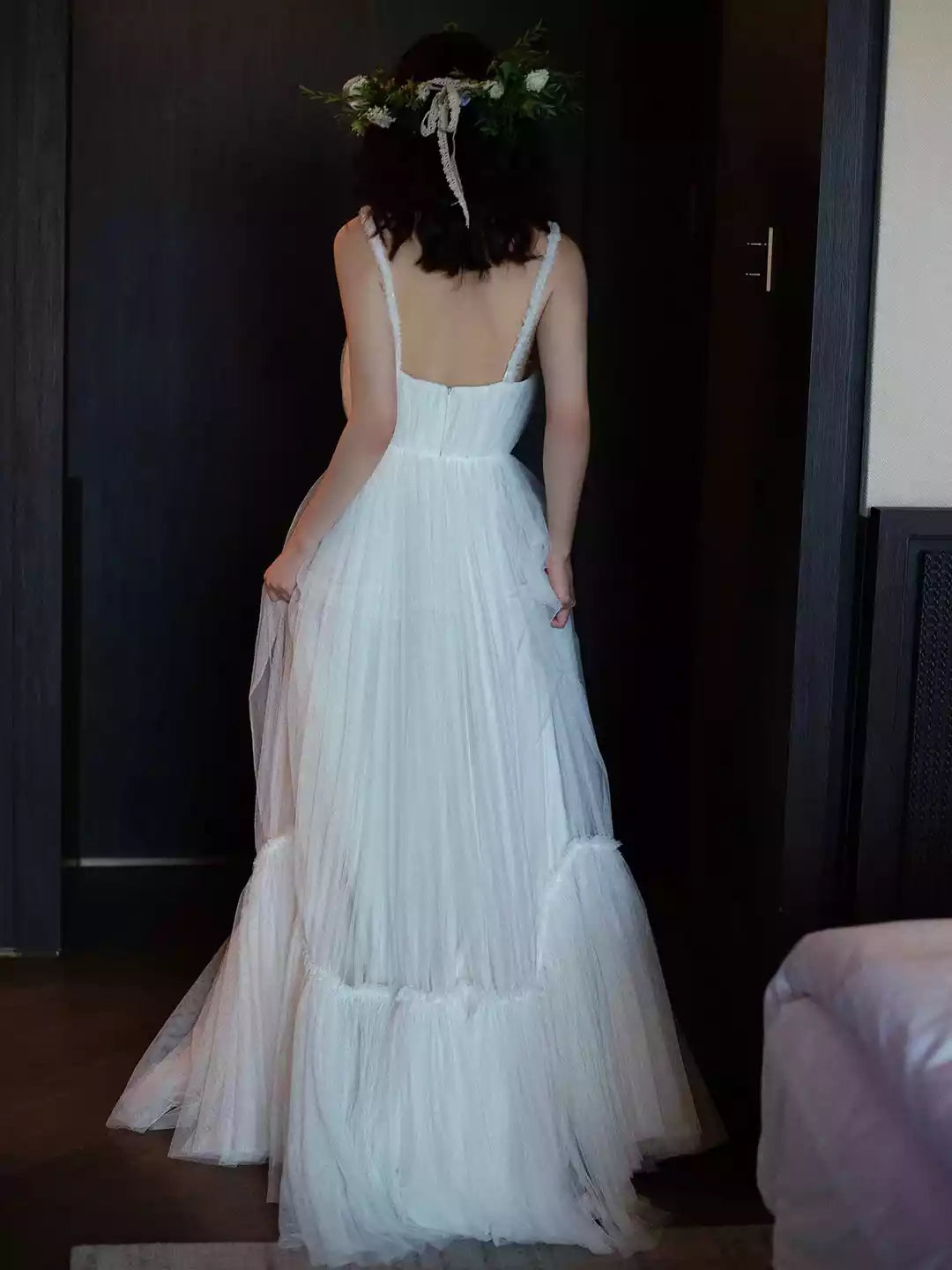White Floor Length White Tulle Long A-Line Prom Dress Evening Formal Dress