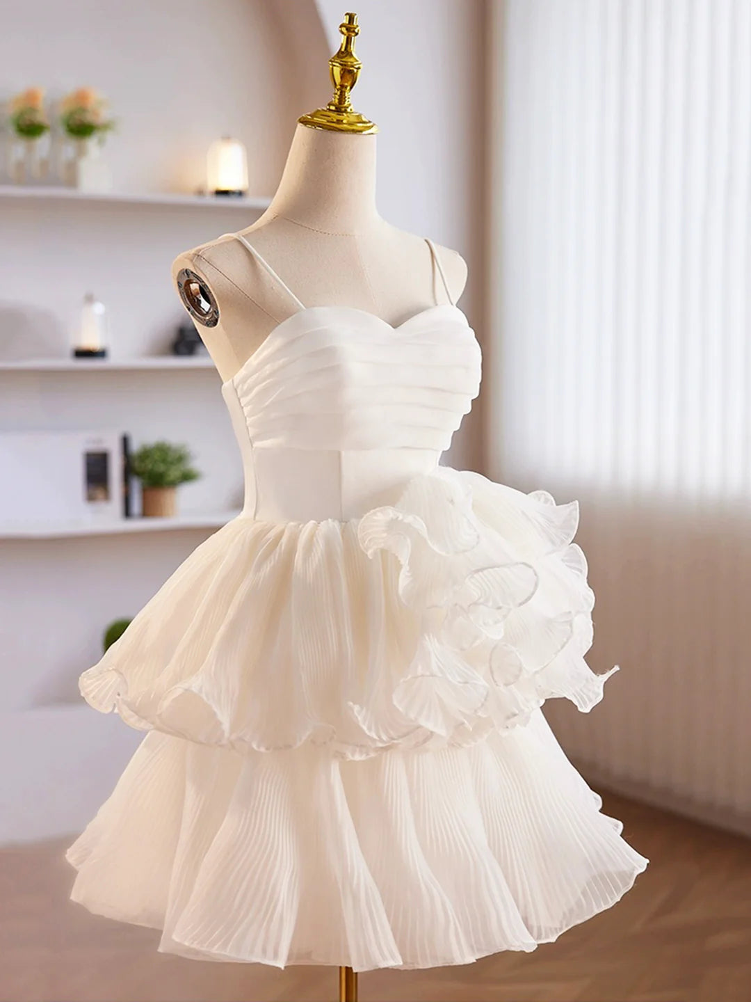 White Tulle Straps White Tulle Sweetheart Short Prom Dress Party Dress