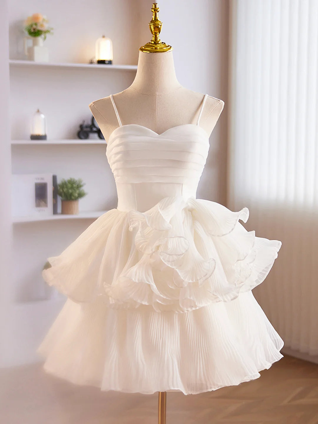 White Tulle Straps White Tulle Sweetheart Short Prom Dress Party Dress