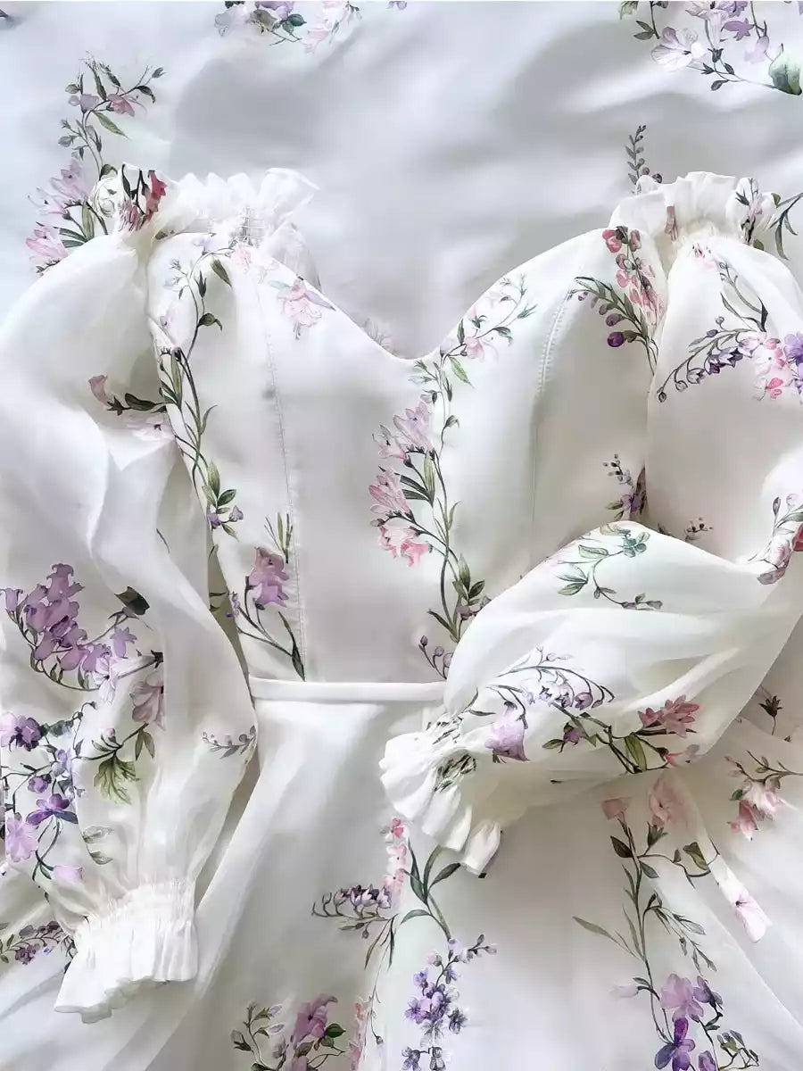 Women's Floral Print Off-the-Shoulder Bridal Gowns Beach Wedding Dresses Prom Dresses