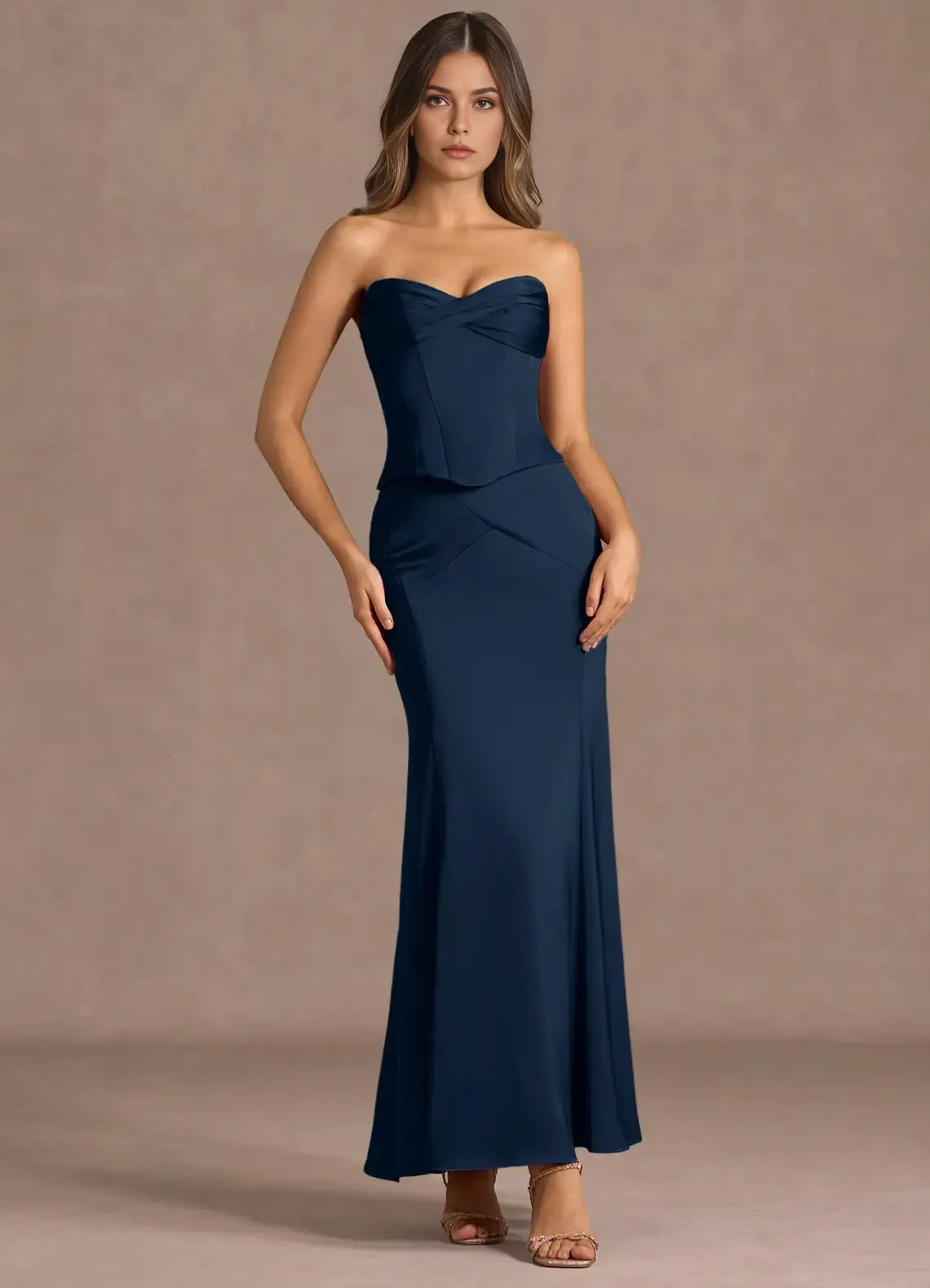 Wrap Bodice Strapless Mermaid Satin Open Back Floor Length Hot sale Prom Dress