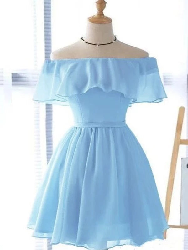 Ruffles Off-the-Shoulder Princess Chiffon Sleeveless Short Homecoming Dresses