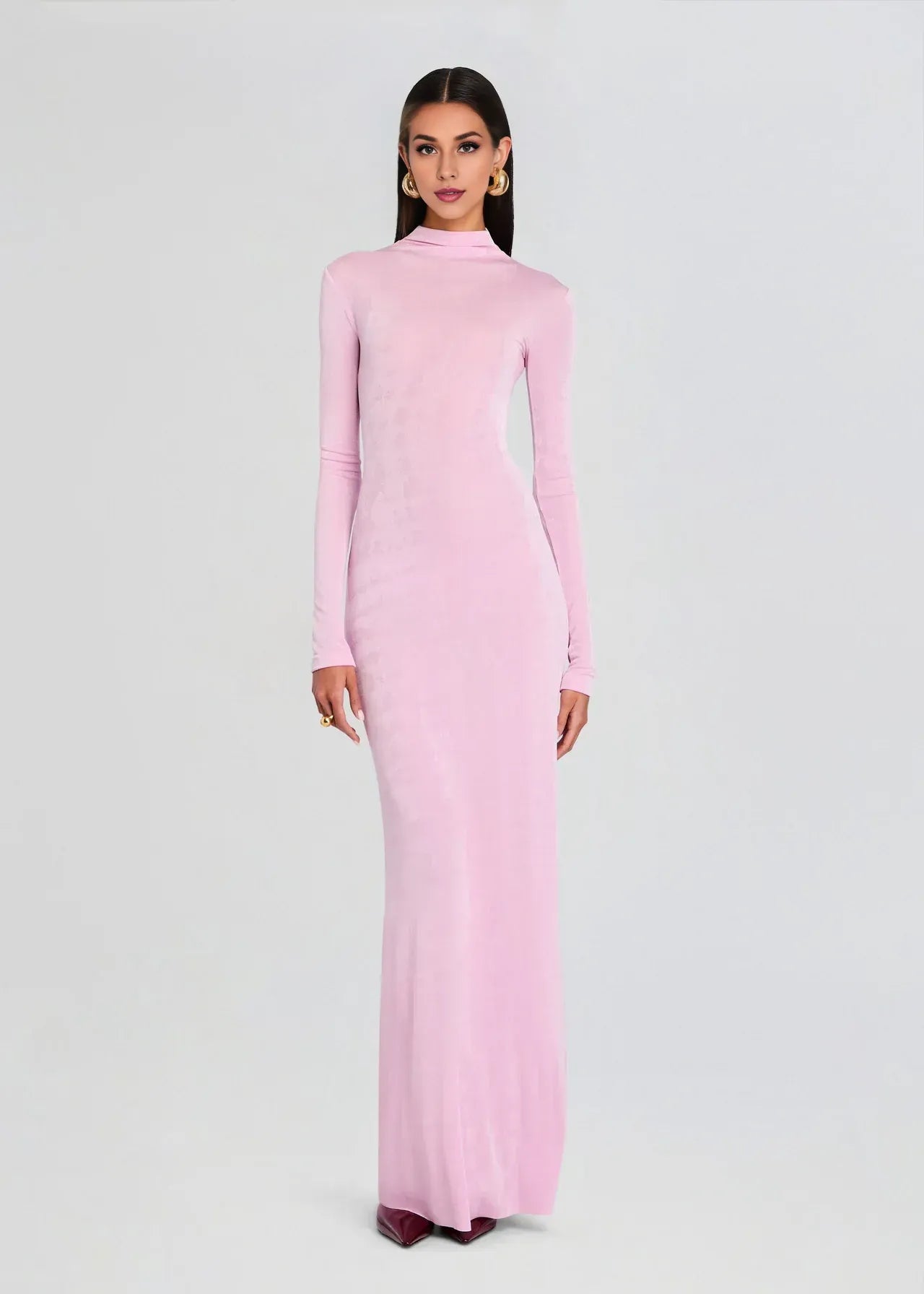 Stylish Sheath Mock Neck Long Sleeve Back Zip Floor Length Plus Size Prom Dress