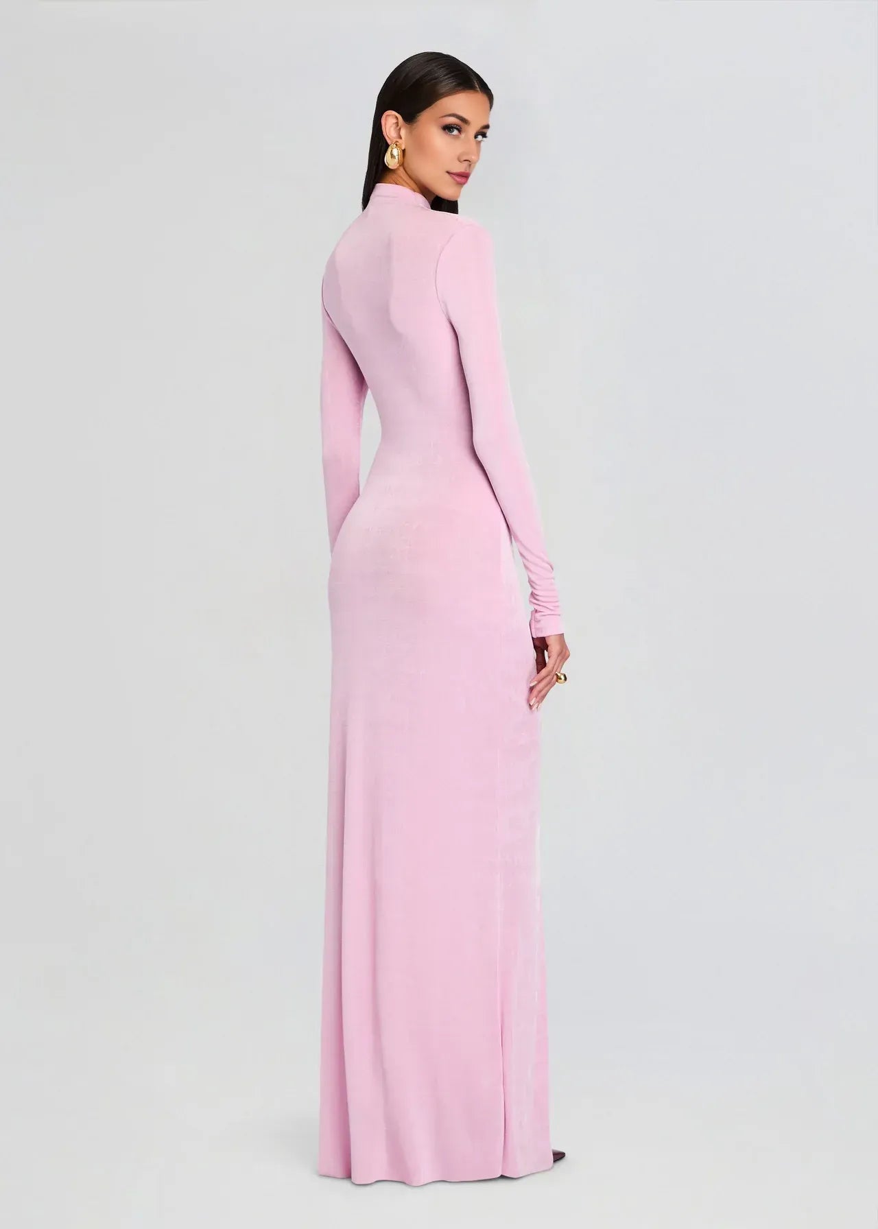 Stylish Sheath Mock Neck Long Sleeve Back Zip Floor Length Plus Size Prom Dress