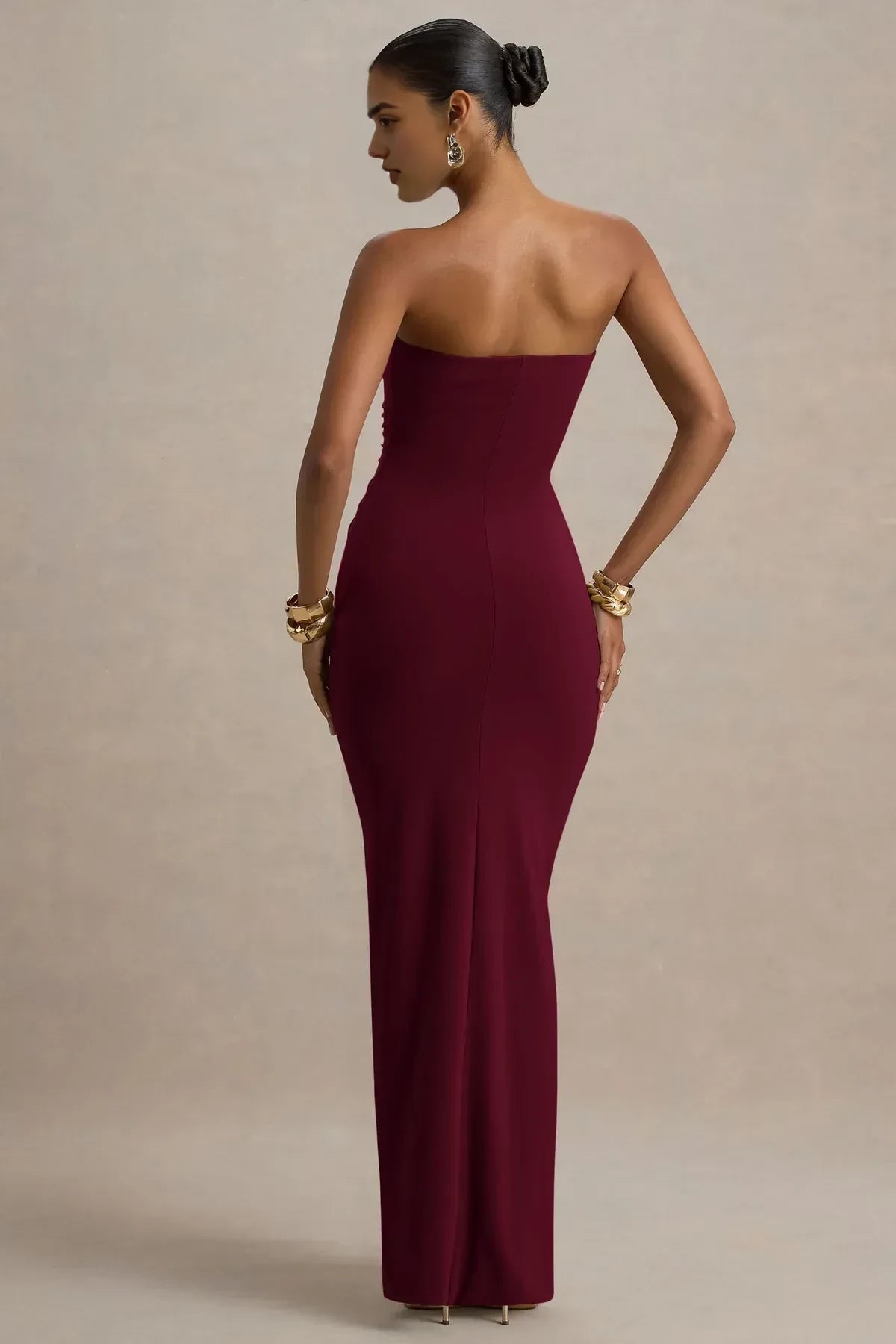 Glamorous Sheath Strapless Sleeveless Ruched Back Floor Length Evening Dress