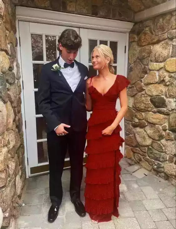 sexy lace long Burgundy prom dresses evening dress with slit