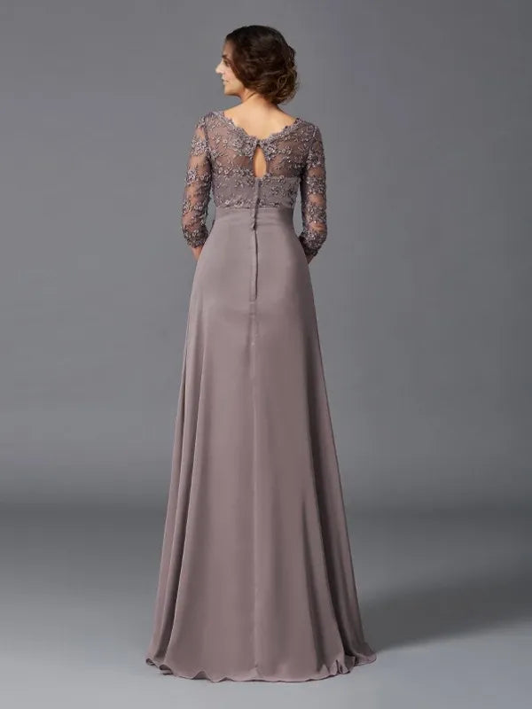 short Sleeves Floor-Length A-Line Chiffon V-neck With Lace Mother of the Bride Dresses