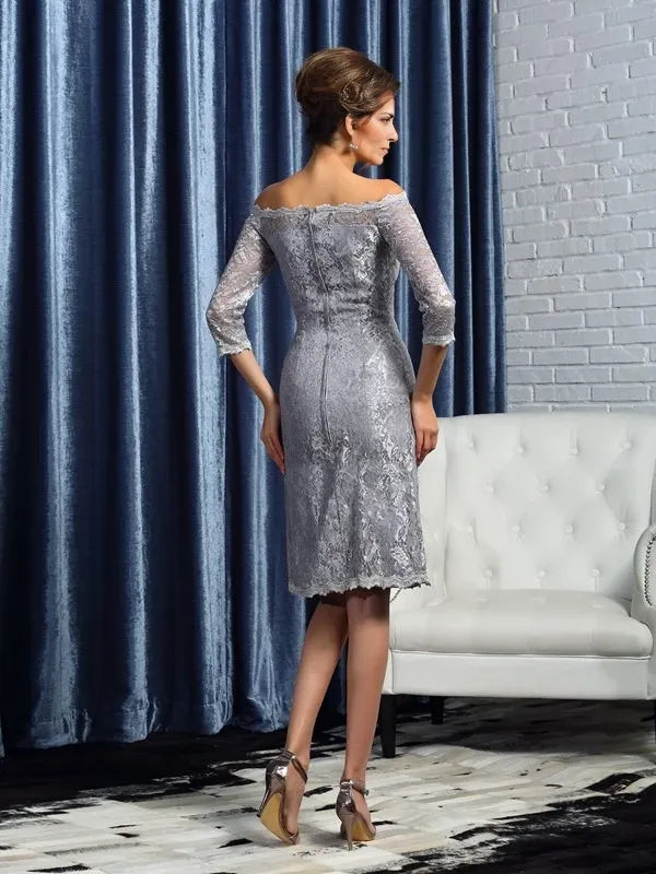 short Sleeves Off-the-Shoulder Knee-Length With Lace Mother of the Bride Dresses