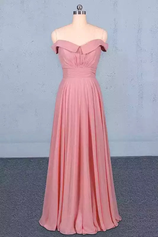 sleeveless Floor Length Chiffon Pink Prom Simple A Line Bridesmaid Dress