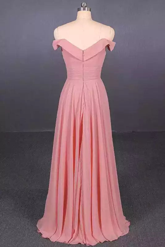 sleeveless Floor Length Chiffon Pink Prom Simple A Line Bridesmaid Dress