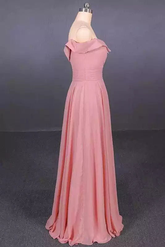 sleeveless Floor Length Chiffon Pink Prom Simple A Line Bridesmaid Dress