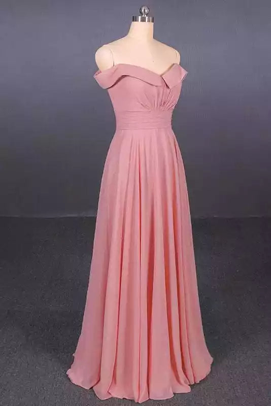 sleeveless Floor Length Chiffon Pink Prom Simple A Line Bridesmaid Dress